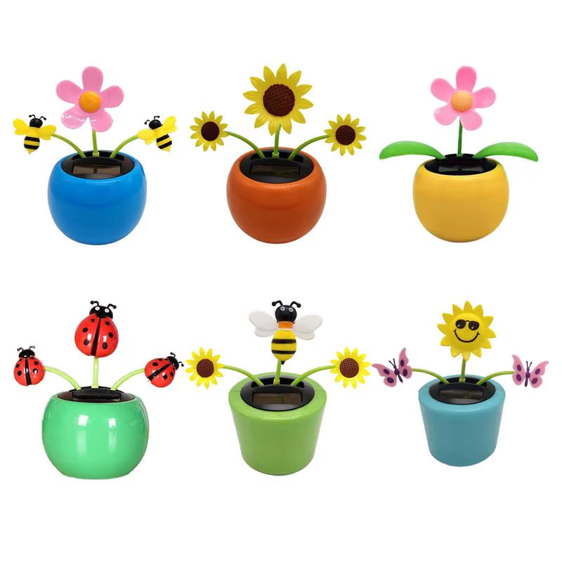 Solar Powered Dancing Sunflower Toy Portable Solar Shaking Ornaments Car Dashboard Decor Auto Interior Decoration