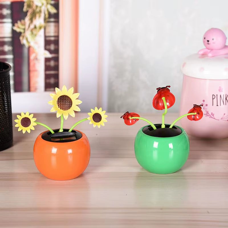 Solar Powered Dancing Sunflower Toy Portable Solar Shaking Ornaments Car Dashboard Decor Auto Interior Decoration