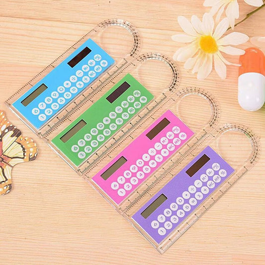 Hot Sale Mini Ultra-Thin Straight Ruler with Solar Calculator Magnifier Multifunction Calculator 10Cm School Office Supplies