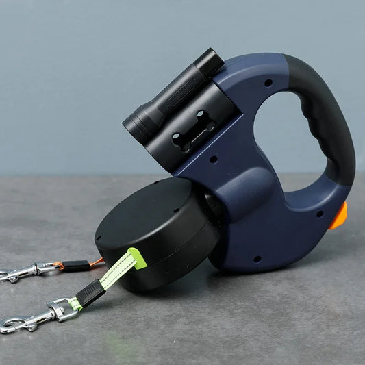 3M Rotating Nylon Pet Leash for 2 Dogs Adjustable Double Rope Leashes with Flashlight Poop Bag Box Pet Traction Rope